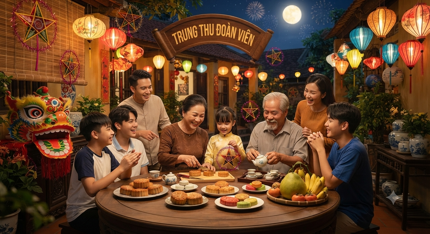 Trung thu đoàn viên bên mâm cơm gia đình